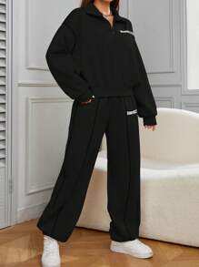 2pcs/Set Hasselblad Line Casual Sweatshirt Suit - Black - View 3