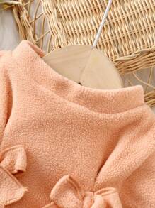 Baby Bow Front Mock Neck Keyhole Back Dress - Coral Pink - View 3