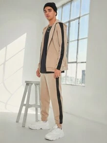 SWAVVY Nam 1 Miếng Tương phản Đường may bên Áo Zip Up Hoodie & 1 Miếng Quần thể thao - Nhiều màu - Xem 4