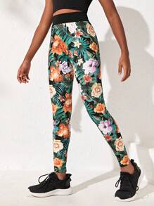 SHEIN 女孩針織熱帶印花休閒運動褲 - 彩色 - 查看 1