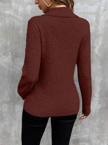 SHEIN LUNE Suéter de punto con botones de moda para mujer, para otoño e invierno - Óxido marrón - Ver 2