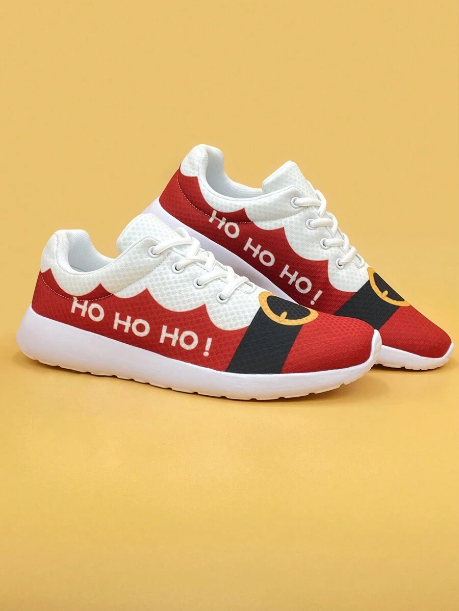Women's Santa Claus Print Outdoor Lightweight Breathable Comfortable Mesh Casual Running Shoes, Durable And Wear-resistant - Multicolor - View 1