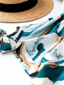 SHEIN LUNE Plus Marble Print Knot Cuff Shirt Dress - Multicolor - View 5