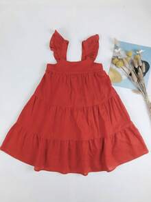 Vestido De Camisola Con Ribete De Volantes Para Bebé Niña - Rojo - Ver 5