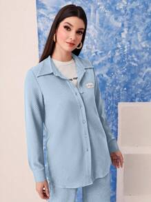 Mulvari Ladies' Light Blue Simple Style Suit - Blue - View 4