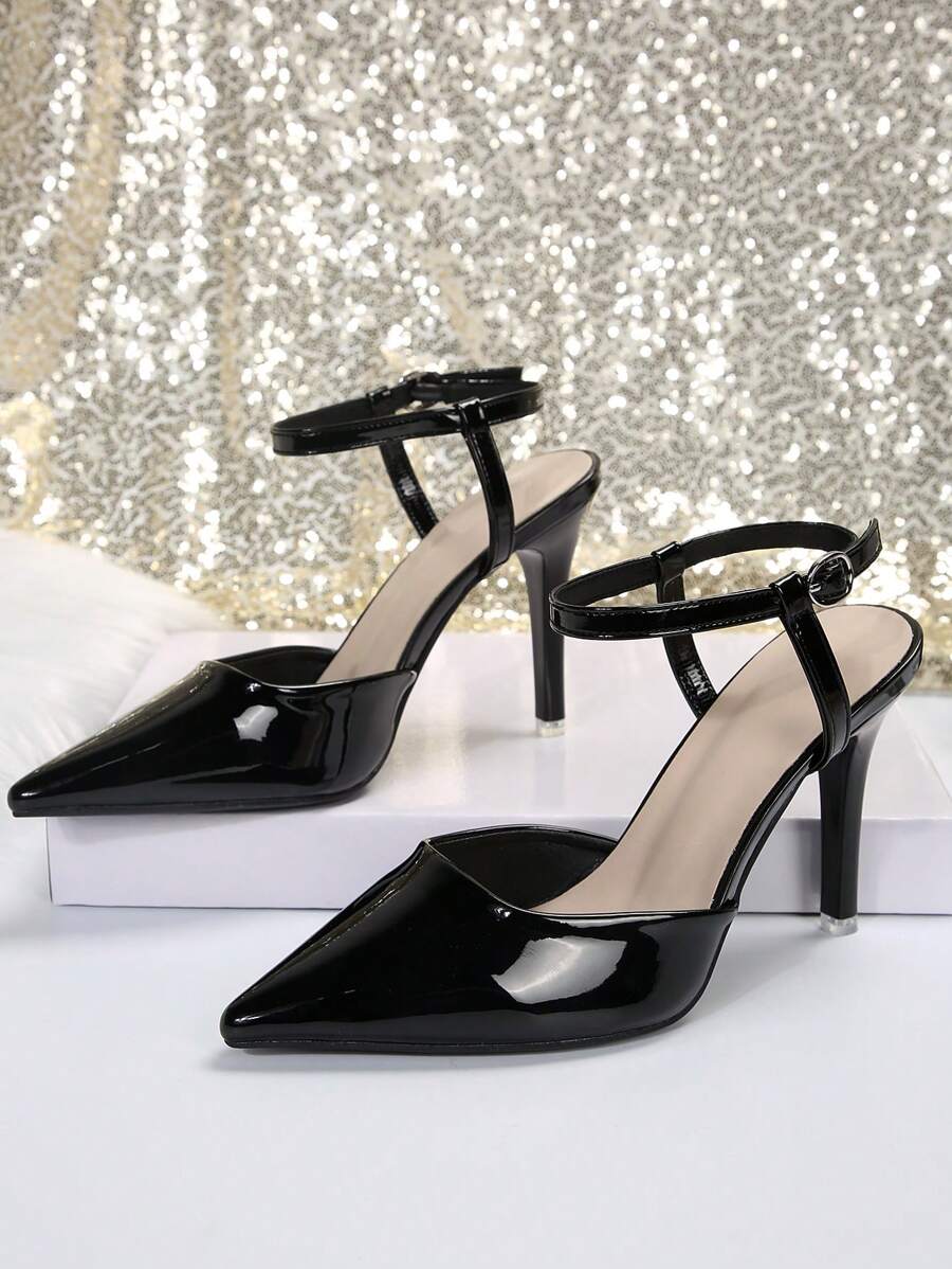 2024 New Ladies Patent Waterproof Platform High Heel Shoes, Pointed Toe