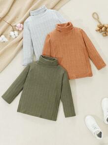 SHEIN 3件/套 兒童休閒垂直條紋長袖t卹 灰綠橙 - 彩色 - 查看 1