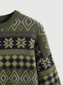 ROMWE Fairycore 女士下吊肩幾何圖案毛衣 - 軍綠色 - 查看 4