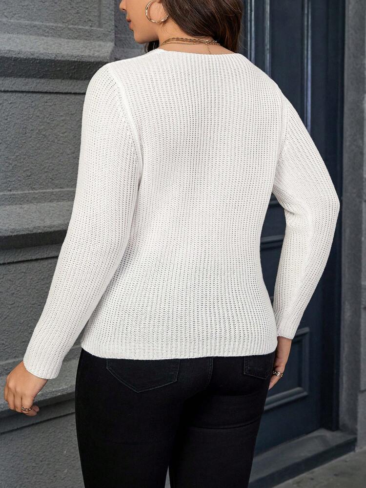 Plus Cut Out Front Asymmetrical Neck Sweater Knit Pullover Fall Winter Sweater