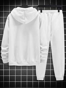 Manfinity Homme Men Plus Letter Print Hooded Sweatshirt And Sweatpants Two Piece Set - White - View 2