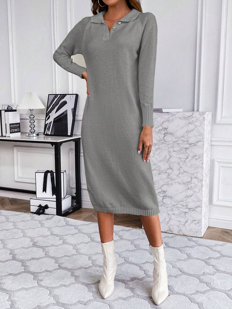 SHEIN Essnce Robe Pull À Col Polo Et Manches Raglan - Gris - Voir 3