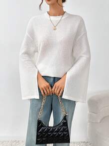 SHEIN Essnce 模高領短袖t恤,下垂肩線設計 - 白色 - 查看 3