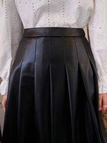 SHEIN Frenchy 女款純色百褶裙 - 黑色 - 查看 5