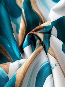 SHEIN LUNE Plus Marble Print Knot Cuff Shirt Dress - Multicolor - View 3