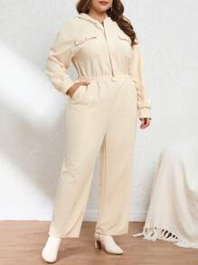 SHEIN Essnce Plus Flap Pocket Drop Shoulder Shirt Jumpsuit - Apricot - View 3