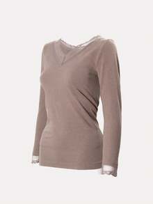 Teen Girl Lace Trim Tee - Khaki - View 3