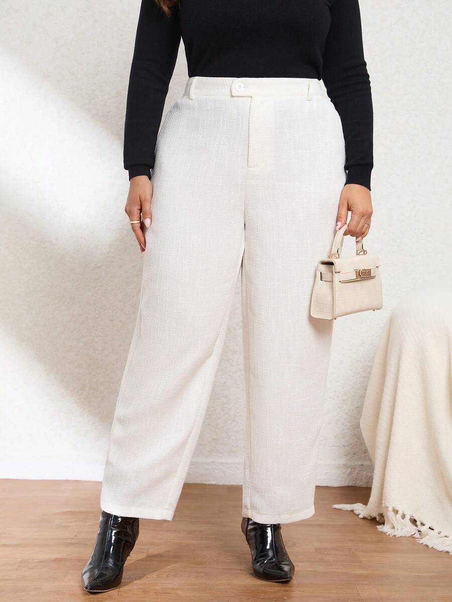 SHEIN Privé Plus Size Solid Color High Waisted Pants