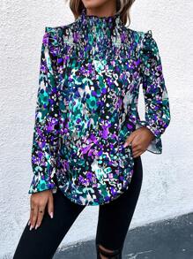 SHEIN LUNE In Toàn bộ Viền Ruffle tay áo lá sen Áo sơ mi - Màu tím - Xem 6