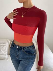 SHEIN ChicEase 撞色小高領短款毛衣 - 彩色 - 查看 5