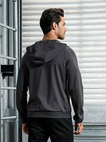 Manfinity Sport Corelite Men Letter Graphic Raglan Sleeve Hooded Sports Jacket Workout Tops Sports Jacket