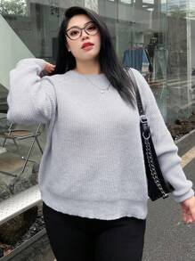 Dazy Petite Plus 纯色插肩袖毛衣，秋装 - 卡其色 - 查看 5