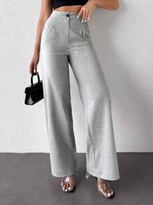 EURMUSE Striped Print Wide Leg Suit Pants - Light Grey - View 1
