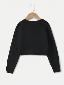 SHEIN Tween Girl Solid Button Front Crop Cardigan  Cropped Cardigan Girls Kids Sweaters For Girls Girls Ribbed Cardigan Tween Cardigan Scalloped Cardigan