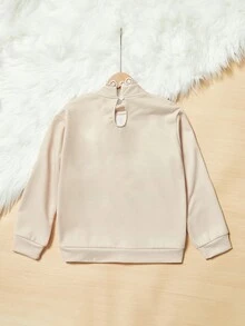 SHEIN Tween Girl Heart Print Drop Shoulder Lace Mock Neck Sweatshirt - Multicolor - View 2