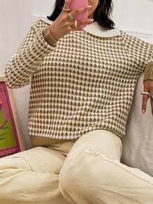 SHEIN Qutie 休閒女性套頭毛衣 - 卡其色 - 查看 6