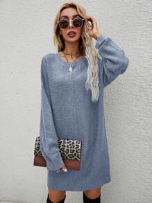 SHEIN Unity Women'S Drop Shoulder Sweater Dress Fall Cloth For Women - Blue - View 6