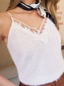 SHEIN Frenchy Lace Spliced Sweater-Like Knitted Camisole Top