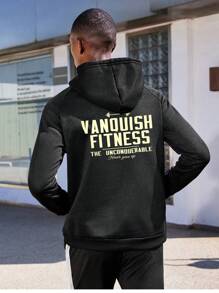 Manfinity Sport Corelite 男友风男士字母印花插肩袖连帽运动卫衣 男友风男士卫衣 - 黑色 - 查看 1