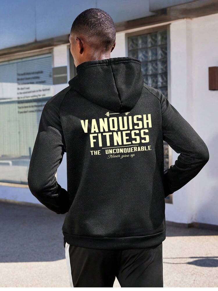 Boyfriend Style Men's Letter Printed Raglan Sleeve Hooded Sports Sweatshirt Boyfriend Style Men Sweatshirt