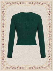 Vintamour Áo len dệt kim màu xanh lá cây Giáng sinh cổ điển thanh lịch dành cho nữ có trang trí ngọc trai - Màu xanh lá cây đậm - Xem 8