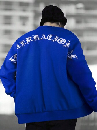 Manfinity Roghcode Chaquetón Oversize Gráfico Con Letras Para Hombres