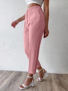 EURMUSE Solid Color Folded Pleated Tapered Pants - Dusty Pink - View 5