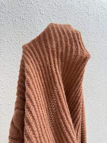 SHEIN Essnce Cable Knit Zipper Front Drop Shoulder Sweater - Coffee Brown - View 7