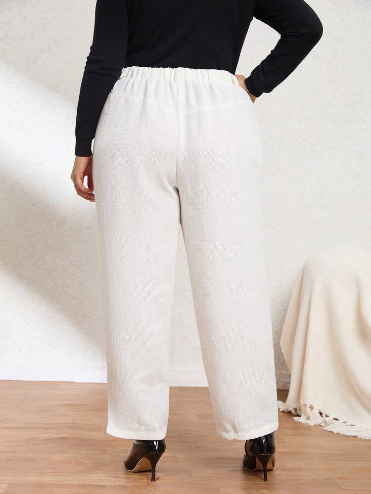 Plus Size Solid Color High Waisted Pants