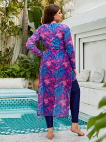 Swim Mulvari 夏季海滩女式加大码全印花前拉链上衣搭配高腰紧身布基尼泳裤阿拉伯服装 - 彩色 - 查看 2