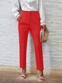 EURMUSE Solid Slant Pocket Pants - Red - View 3