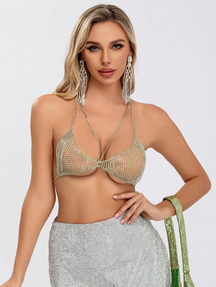 Rhinestone Decor Halter Top