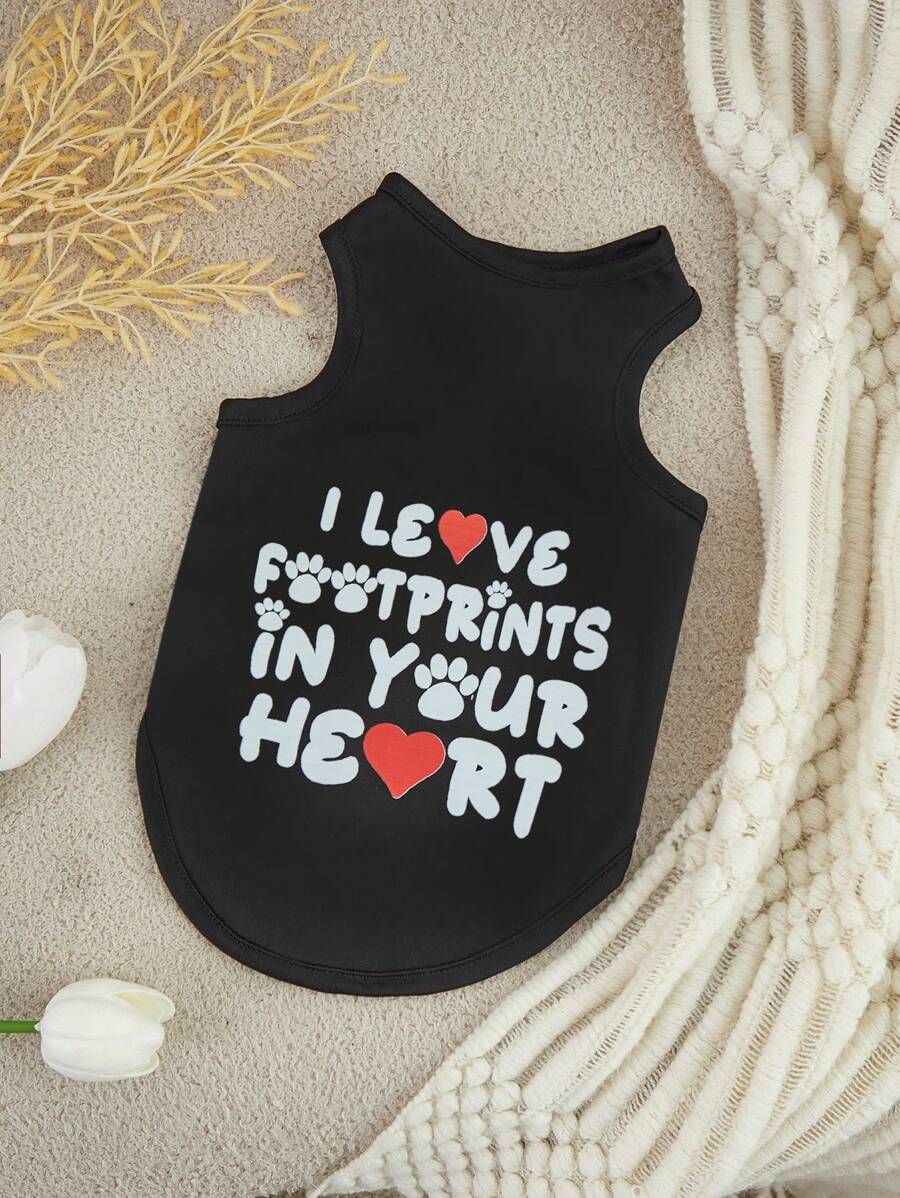 Reh Arte 1 Miếng Đen Thú cưng Slogan Lá thư In Trắng Áo vest Đối với Mèo Và Chó - Nhiều màu - Xem 1