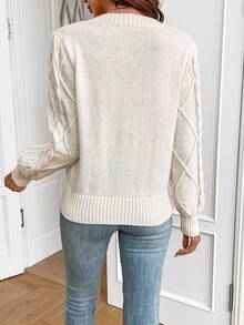 SHEIN Frenchy Women's Solid Color Round Neck Casual Sweater - Beige - View 2