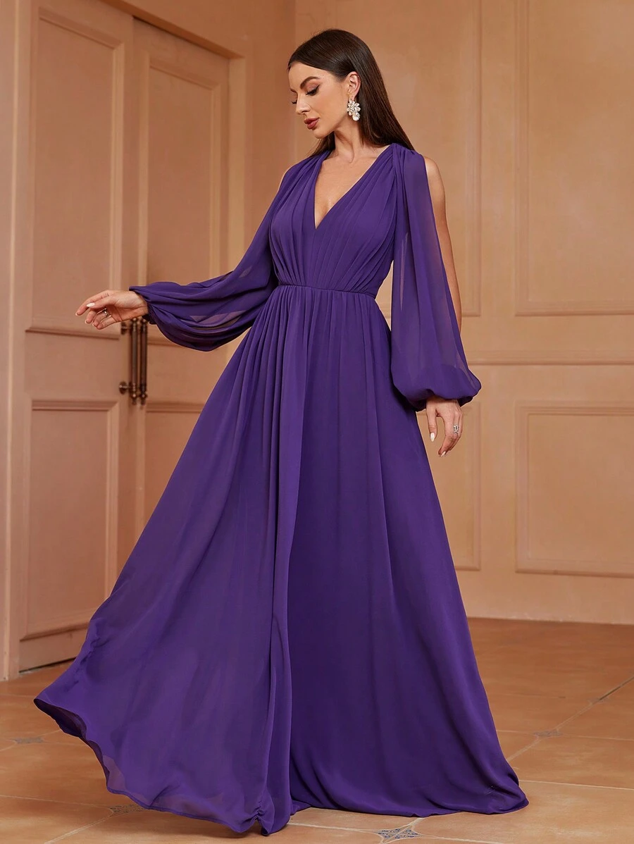 SHEIN Belle 女士分裂灯笼袖开背伴娘礼服