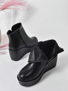 新品到貨女性柔軟的&舒服的時髦黑色坡跟跟厚下裝踝靴和短靴 - 黑色 - 查看 3