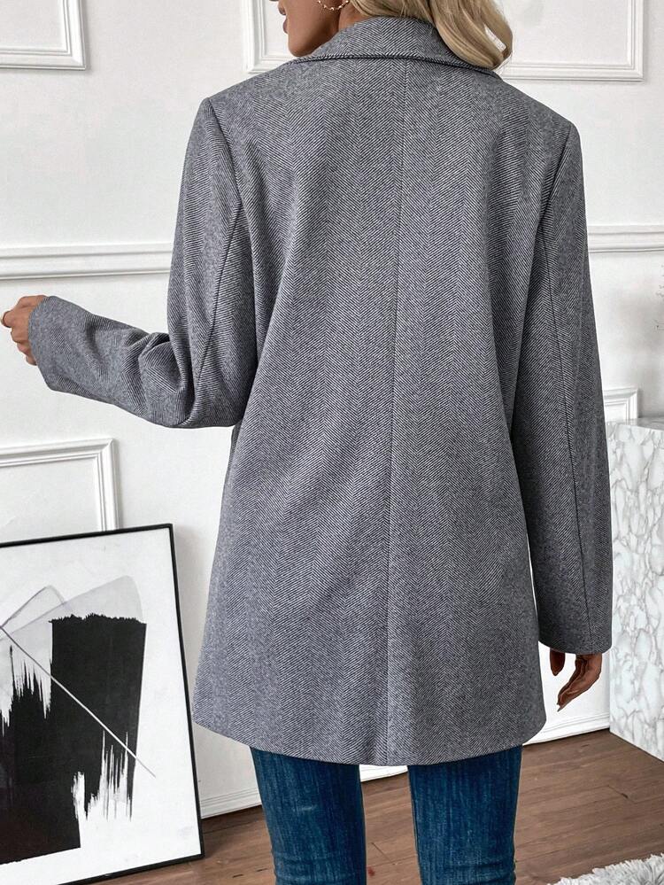 Dual Pocket Button Front Overcoat Fall Cloth For Women