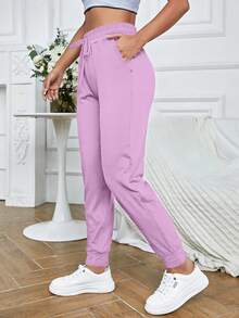 RueChic Soft Sports Pants With Slanted Pockets - Pink - View 4