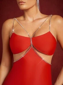 SHEIN Unity Rhinestone Trim Strap Cut Out Jumpsuit