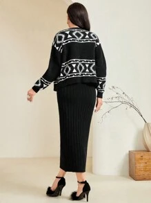 Modelyn 女裝毛衣套裝 - 黑與白 - 查看 2