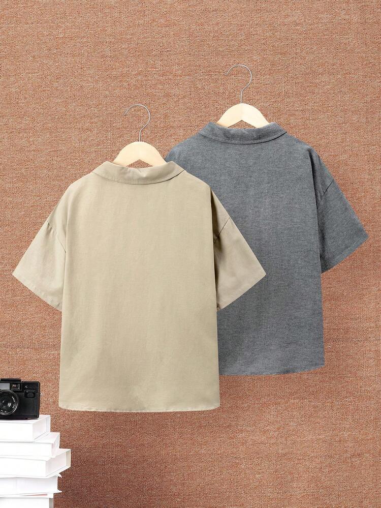 Tween Boys' Casual Short Sleeve Solid Color Polo Shirt With Turn-down Collar And Button Down Closure, 2 Colors 1pc Each Set